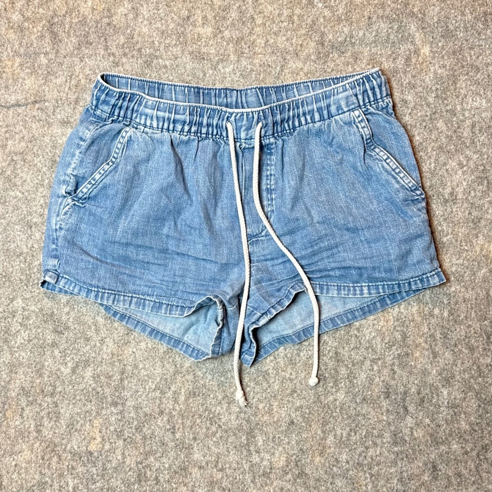 Aerie Chambray Denim Shorts Womens XS Blue Elastic Drawstring Waist Summer Boho